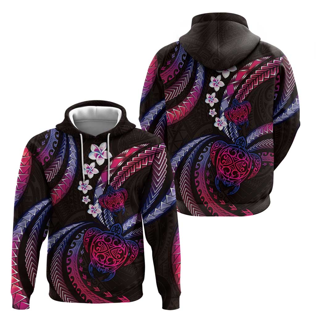 Hawaii Turtles Plumeria Zip Hoodie Sweet Gradient Polynesian Pattern