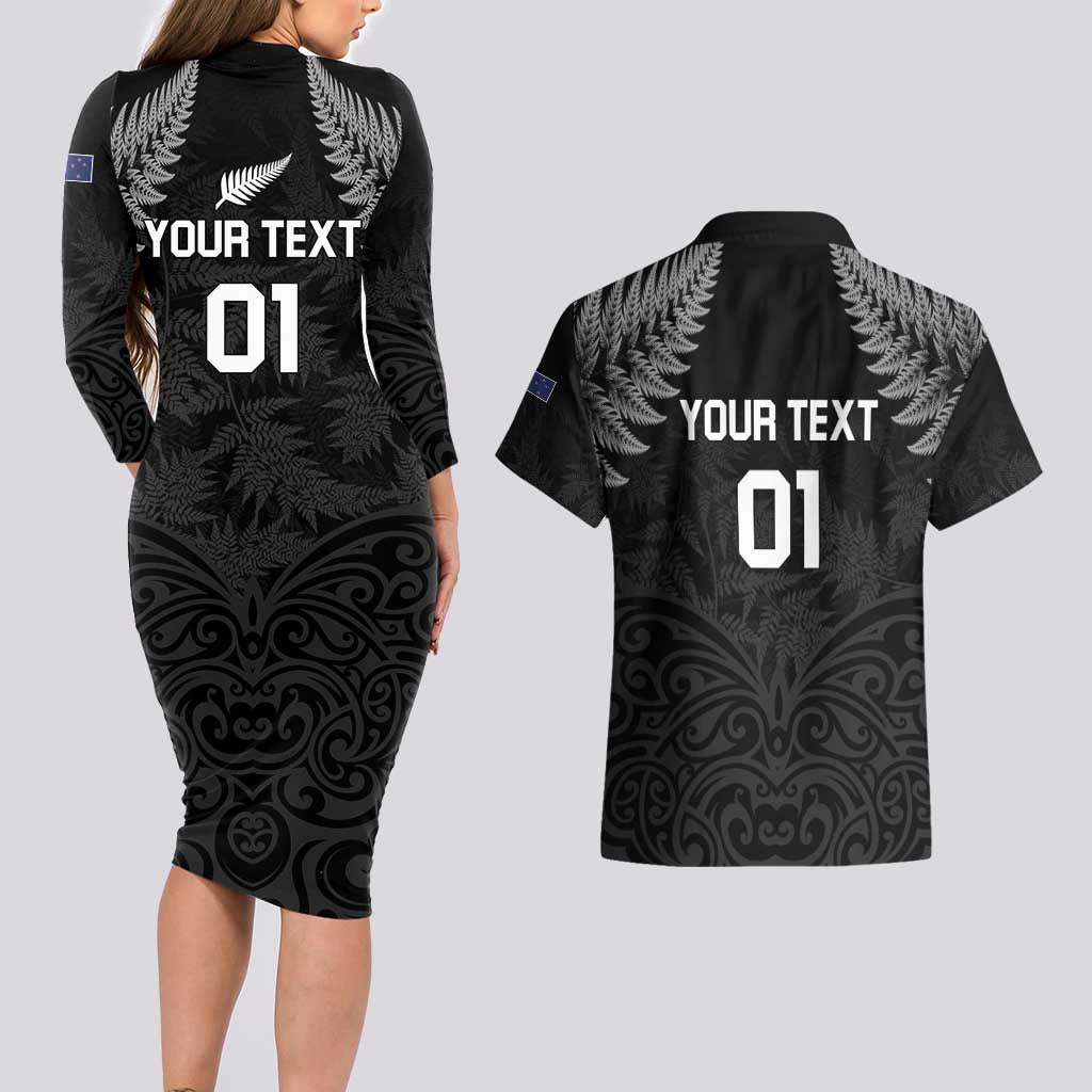 Custom New Zealand 2024 Rugby Couples Matching Long Sleeve Bodycon Dress and Hawaiian Shirt Silver Fern Aotearoa Kiwi LT01 - Polynesian Pride
