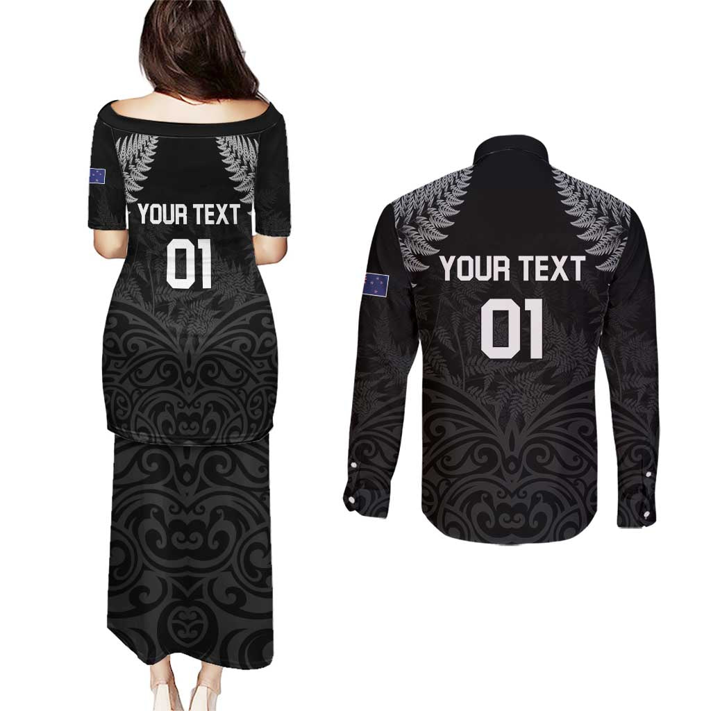 Custom New Zealand 2024 Rugby Couples Matching Puletasi and Long Sleeve Button Shirt Silver Fern Aotearoa Kiwi LT01 - Polynesian Pride