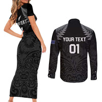 Custom New Zealand 2024 Rugby Couples Matching Short Sleeve Bodycon Dress and Long Sleeve Button Shirt Silver Fern Aotearoa Kiwi LT01 - Polynesian Pride