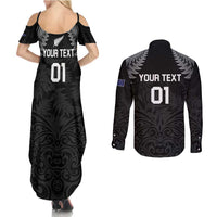 Custom New Zealand 2024 Rugby Couples Matching Summer Maxi Dress and Long Sleeve Button Shirt Silver Fern Aotearoa Kiwi LT01 - Polynesian Pride