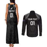 Custom New Zealand 2024 Rugby Couples Matching Tank Maxi Dress and Long Sleeve Button Shirt Silver Fern Aotearoa Kiwi LT01 - Polynesian Pride