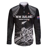 Custom New Zealand 2024 Rugby Family Matching Mermaid Dress and Hawaiian Shirt Silver Fern Aotearoa Kiwi LT01 Dad's Shirt - Long Sleeve Black - Polynesian Pride