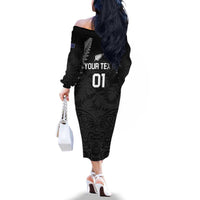 Custom New Zealand 2024 Rugby Family Matching Off The Shoulder Long Sleeve Dress and Hawaiian Shirt Silver Fern Aotearoa Kiwi LT01 - Polynesian Pride