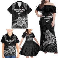 Custom New Zealand 2024 Rugby Family Matching Off Shoulder Maxi Dress and Hawaiian Shirt Silver Fern Aotearoa Kiwi LT01 - Polynesian Pride