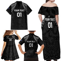 Custom New Zealand 2024 Rugby Family Matching Off Shoulder Maxi Dress and Hawaiian Shirt Silver Fern Aotearoa Kiwi LT01 - Polynesian Pride