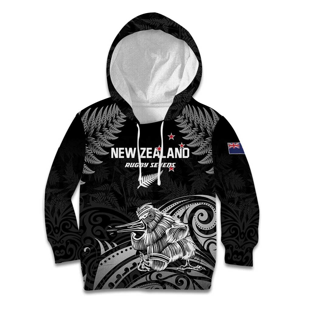 Custom New Zealand 2024 Rugby Kid Hoodie Silver Fern Aotearoa Kiwi LT01 Hoodie Black - Polynesian Pride