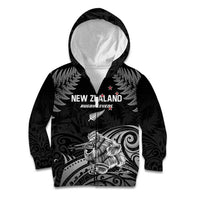 Custom New Zealand 2024 Rugby Kid Hoodie Silver Fern Aotearoa Kiwi LT01 Zip Hoodie Black - Polynesian Pride