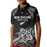 Custom New Zealand 2024 Rugby Kid Polo Shirt Silver Fern Aotearoa Kiwi LT01 Kid Black - Polynesian Pride