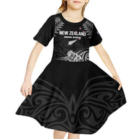 Custom New Zealand 2024 Rugby Kid Short Sleeve Dress Silver Fern Aotearoa Kiwi LT01 - Polynesian Pride