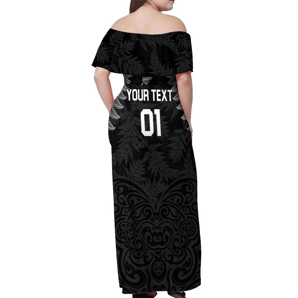 Custom New Zealand 2024 Rugby Off Shoulder Maxi Dress Silver Fern Aotearoa Kiwi LT01 - Polynesian Pride