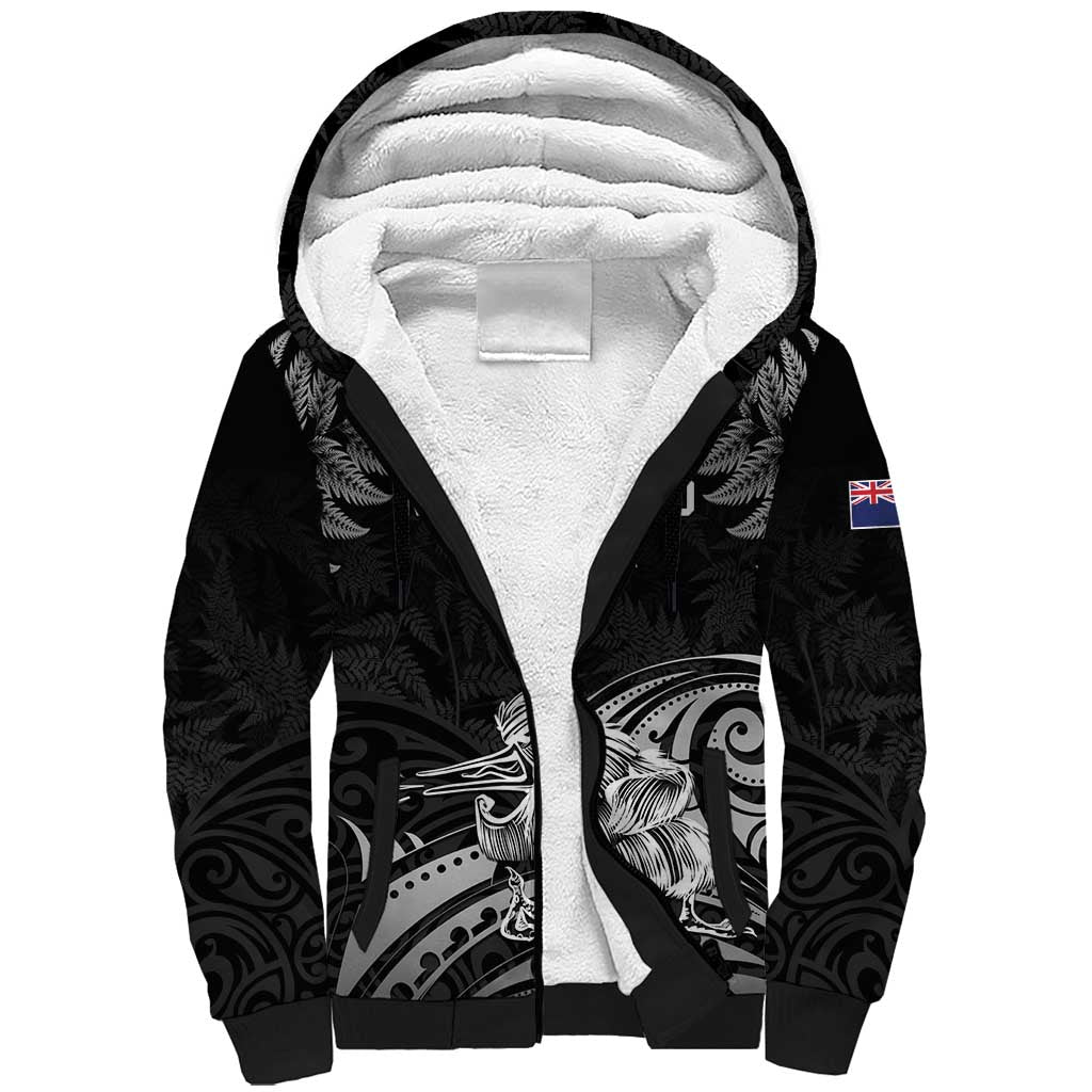 Custom New Zealand 2024 Rugby Sherpa Hoodie Silver Fern Aotearoa Kiwi LT01 Unisex Black - Polynesian Pride