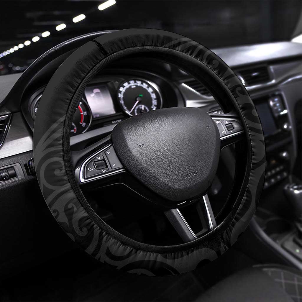 New Zealand 2024 Rugby Steering Wheel Cover Silver Fern Aotearoa Kiwi LT01 Universal Fit Black - Polynesian Pride