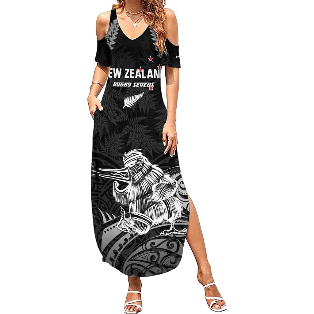 Custom New Zealand 2024 Rugby Summer Maxi Dress Silver Fern Aotearoa Kiwi LT01 Women Black - Polynesian Pride