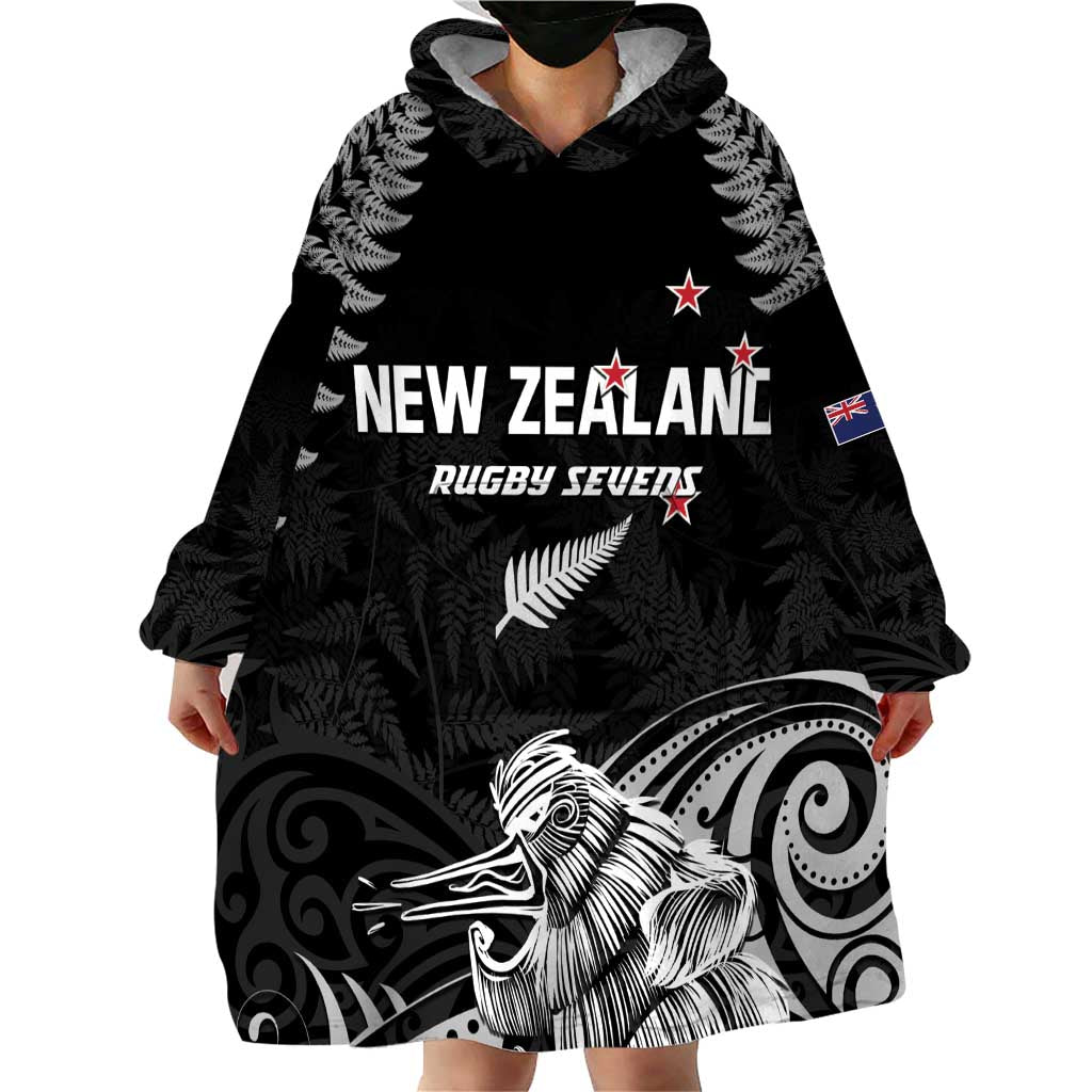 Custom New Zealand 2024 Rugby Wearable Blanket Hoodie Silver Fern Aotearoa Kiwi LT01 - Polynesian Pride