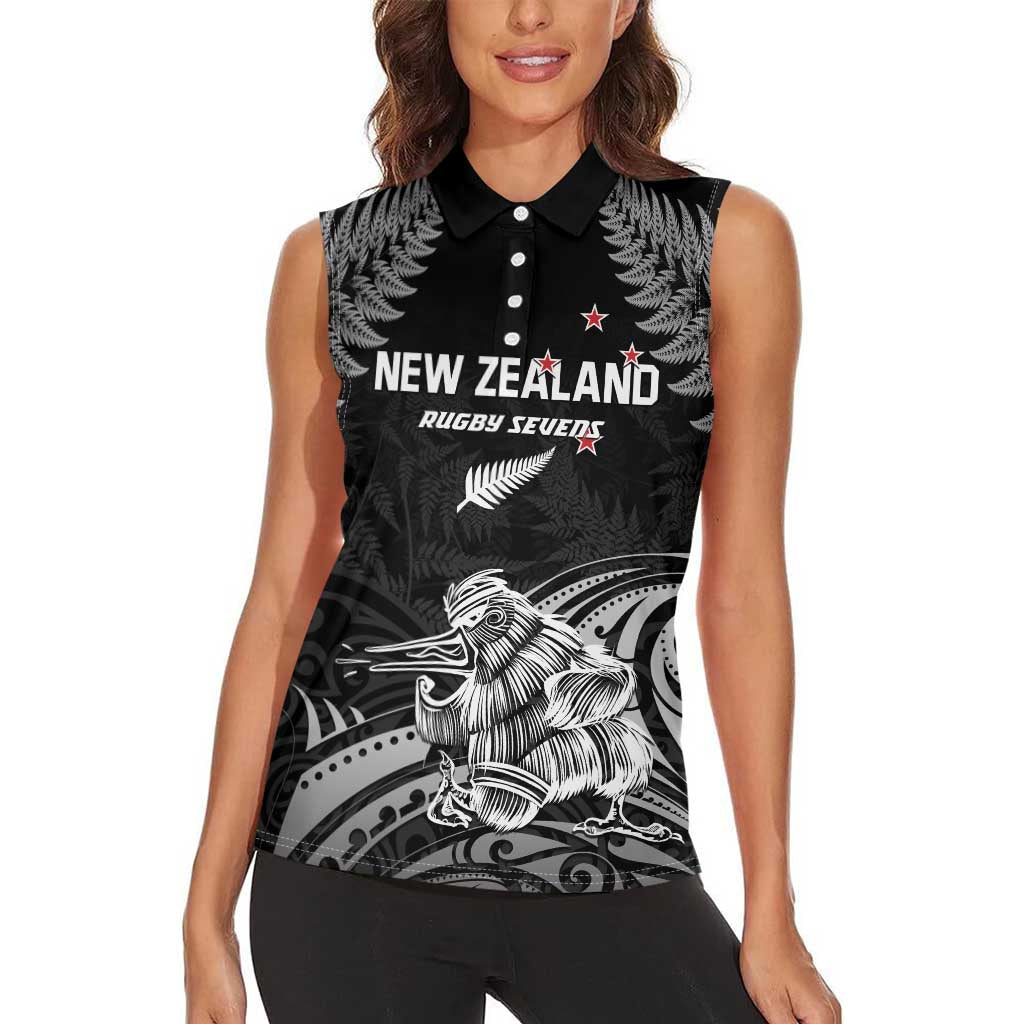 Custom New Zealand 2024 Rugby Women Sleeveless Polo Shirt Silver Fern Aotearoa Kiwi LT01 - Polynesian Pride