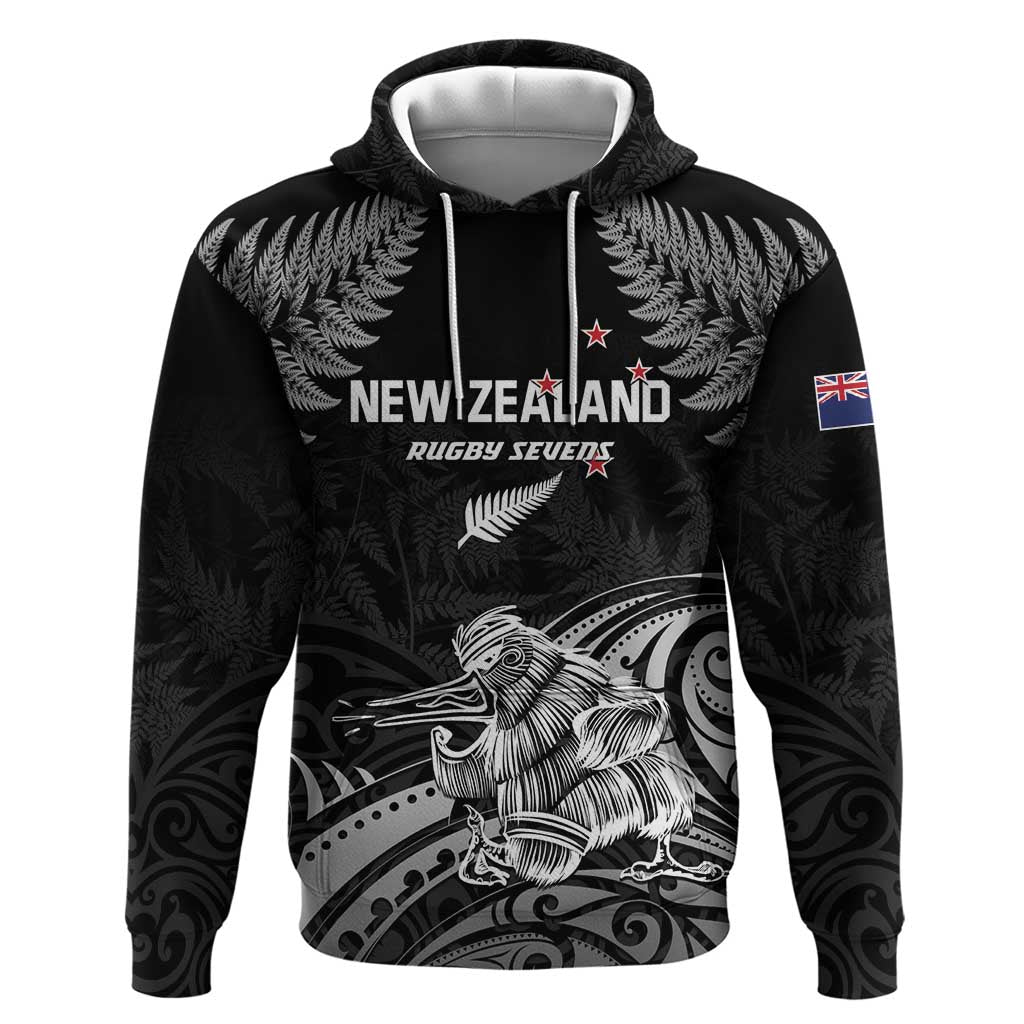 Custom New Zealand 2024 Rugby Zip Hoodie Silver Fern Aotearoa Kiwi LT01 Pullover Hoodie Black - Polynesian Pride