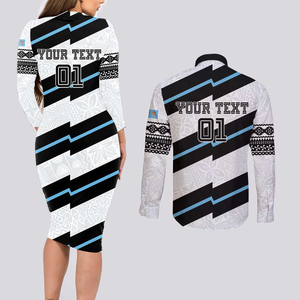 Custom Fiji 2024 Rugby Couples Matching Long Sleeve Bodycon Dress and Long Sleeve Button Shirt Fijian Tapa Pattern LT01 - Polynesian Pride