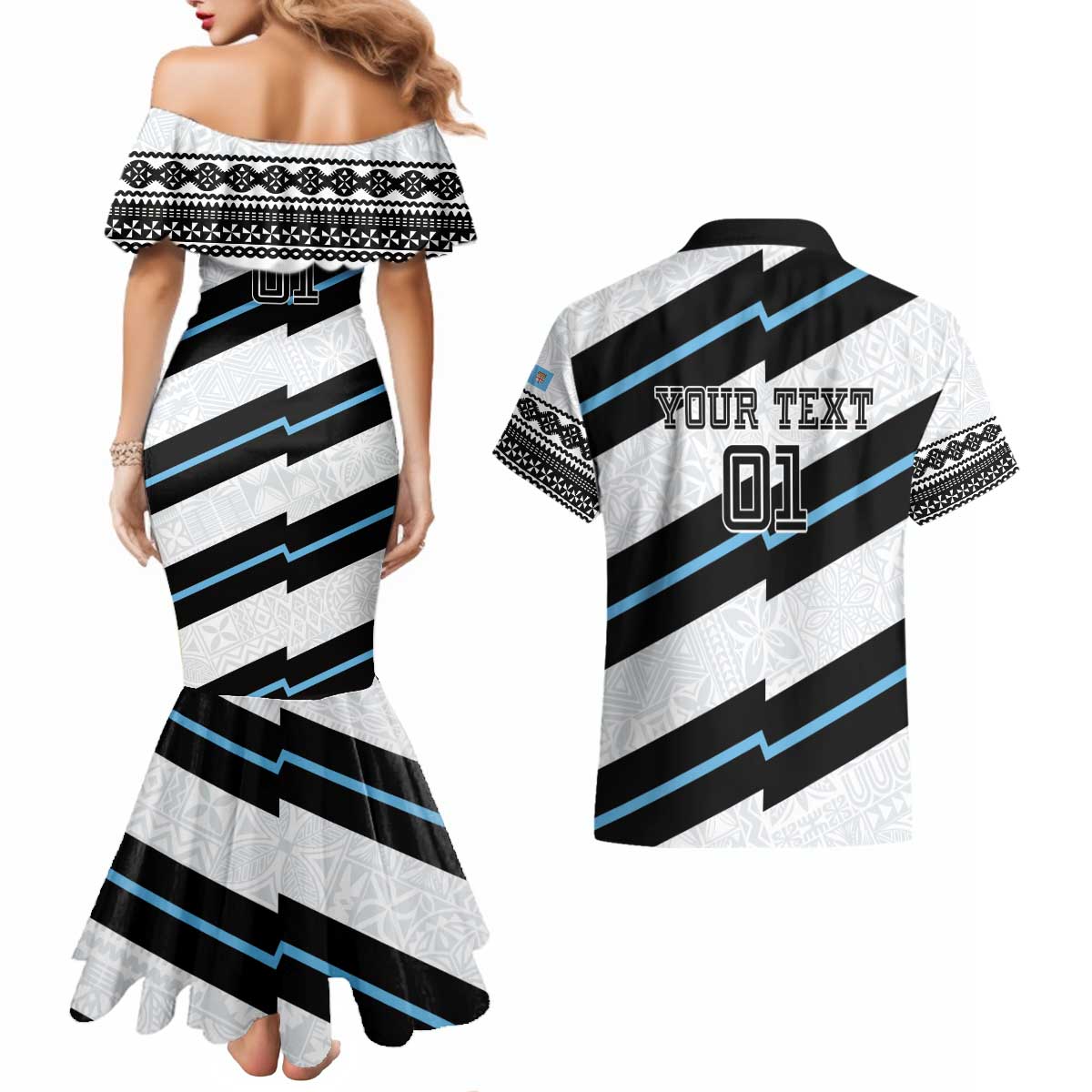 Custom Fiji 2024 Rugby Couples Matching Mermaid Dress and Hawaiian Shirt Fijian Tapa Pattern LT01 - Polynesian Pride