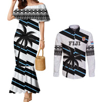 Custom Fiji 2024 Rugby Couples Matching Mermaid Dress and Long Sleeve Button Shirt Fijian Tapa Pattern LT01 White - Polynesian Pride