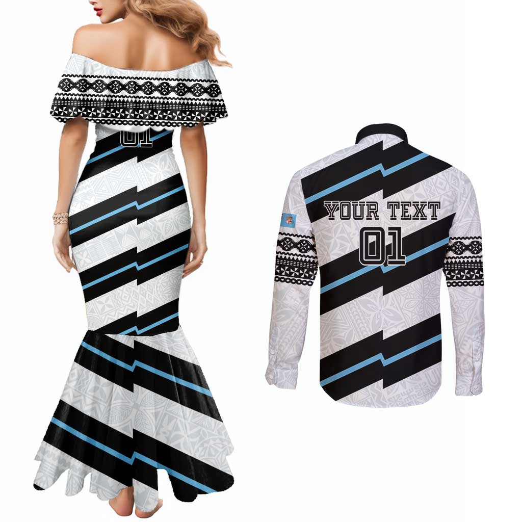 Custom Fiji 2024 Rugby Couples Matching Mermaid Dress and Long Sleeve Button Shirt Fijian Tapa Pattern LT01 - Polynesian Pride