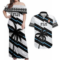 Custom Fiji 2024 Rugby Couples Matching Off Shoulder Maxi Dress and Hawaiian Shirt Fijian Tapa Pattern LT01 White - Polynesian Pride