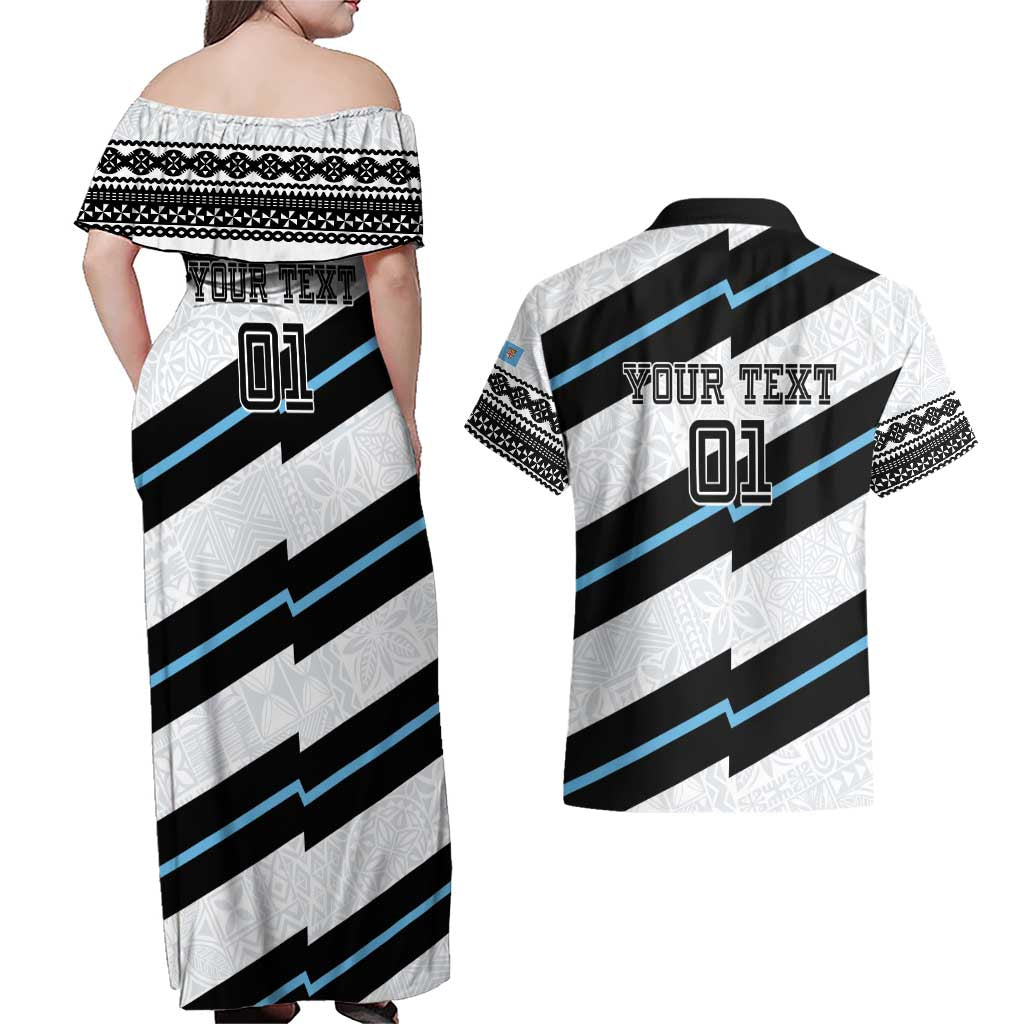Custom Fiji 2024 Rugby Couples Matching Off Shoulder Maxi Dress and Hawaiian Shirt Fijian Tapa Pattern LT01 - Polynesian Pride