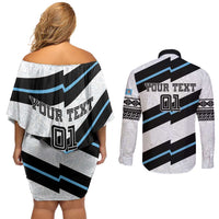Custom Fiji 2024 Rugby Couples Matching Off Shoulder Short Dress and Long Sleeve Button Shirt Fijian Tapa Pattern LT01 - Polynesian Pride