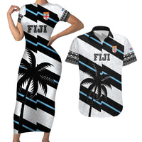 Custom Fiji 2024 Rugby Couples Matching Short Sleeve Bodycon Dress and Hawaiian Shirt Fijian Tapa Pattern LT01 White - Polynesian Pride