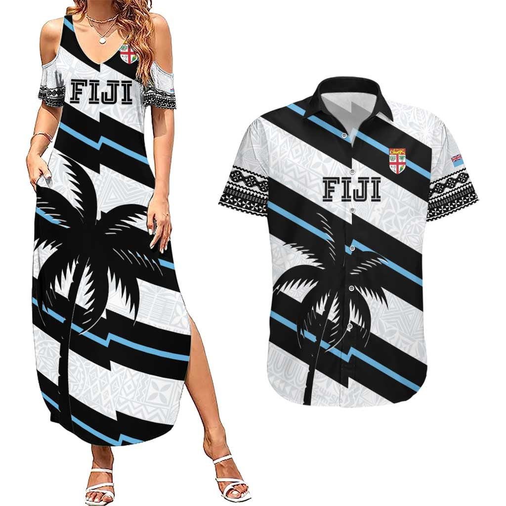 Custom Fiji 2024 Rugby Couples Matching Summer Maxi Dress and Hawaiian Shirt Fijian Tapa Pattern LT01 White - Polynesian Pride