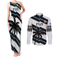 Custom Fiji 2024 Rugby Couples Matching Tank Maxi Dress and Long Sleeve Button Shirt Fijian Tapa Pattern LT01 White - Polynesian Pride