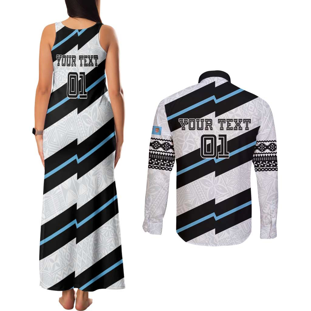 Custom Fiji 2024 Rugby Couples Matching Tank Maxi Dress and Long Sleeve Button Shirt Fijian Tapa Pattern LT01 - Polynesian Pride