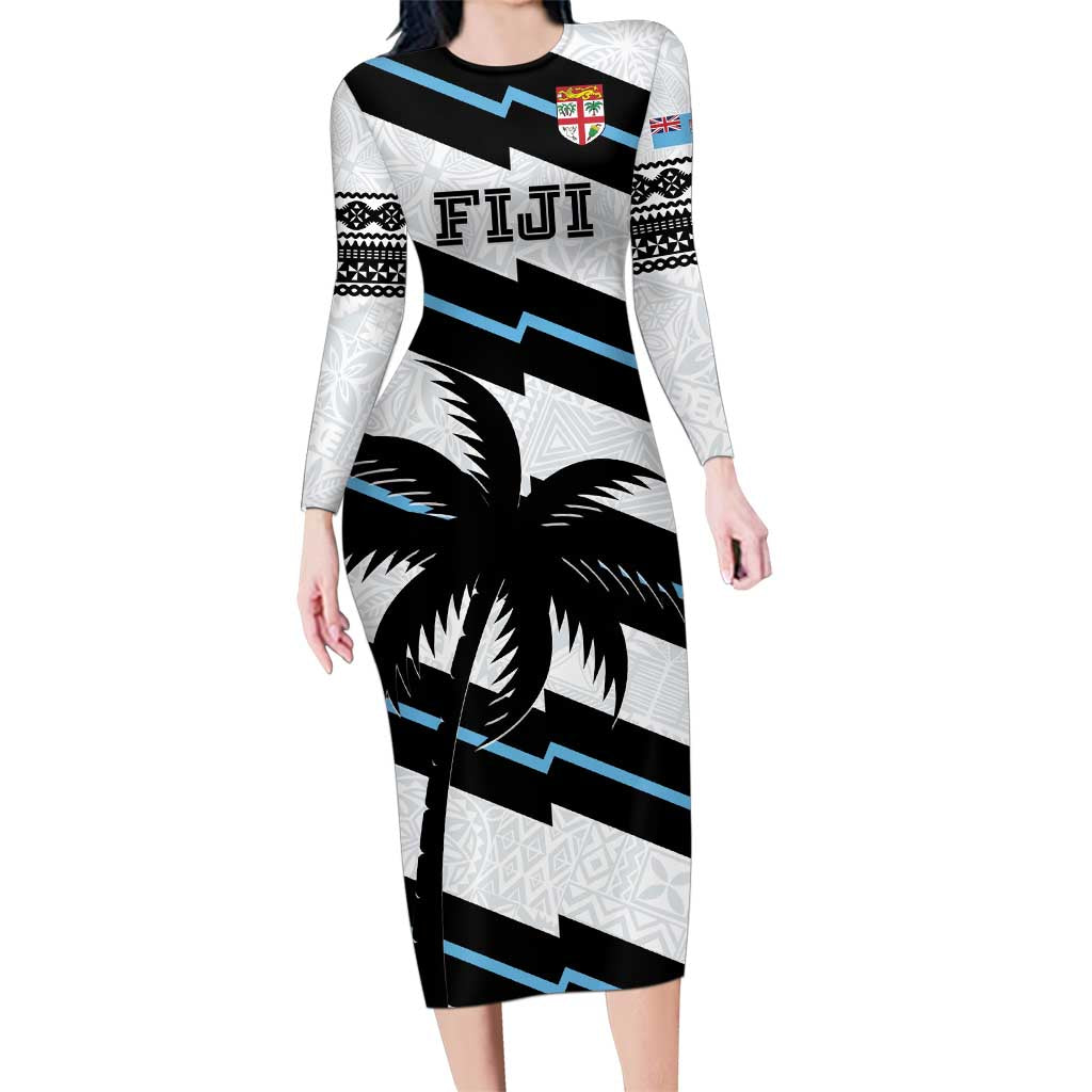 Custom Fiji 2024 Rugby Family Matching Long Sleeve Bodycon Dress and Hawaiian Shirt Fijian Tapa Pattern LT01 Mom's Dress White - Polynesian Pride