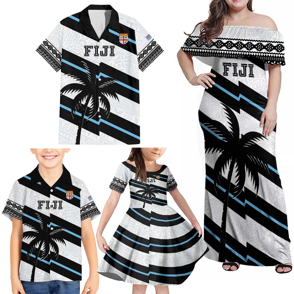 Custom Fiji 2024 Rugby Family Matching Off Shoulder Maxi Dress and Hawaiian Shirt Fijian Tapa Pattern LT01 - Polynesian Pride