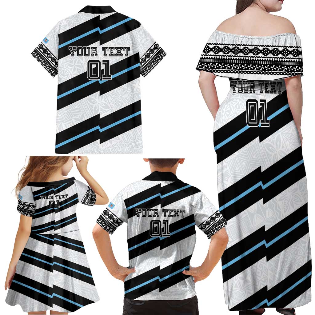 Custom Fiji 2024 Rugby Family Matching Off Shoulder Maxi Dress and Hawaiian Shirt Fijian Tapa Pattern LT01 - Polynesian Pride