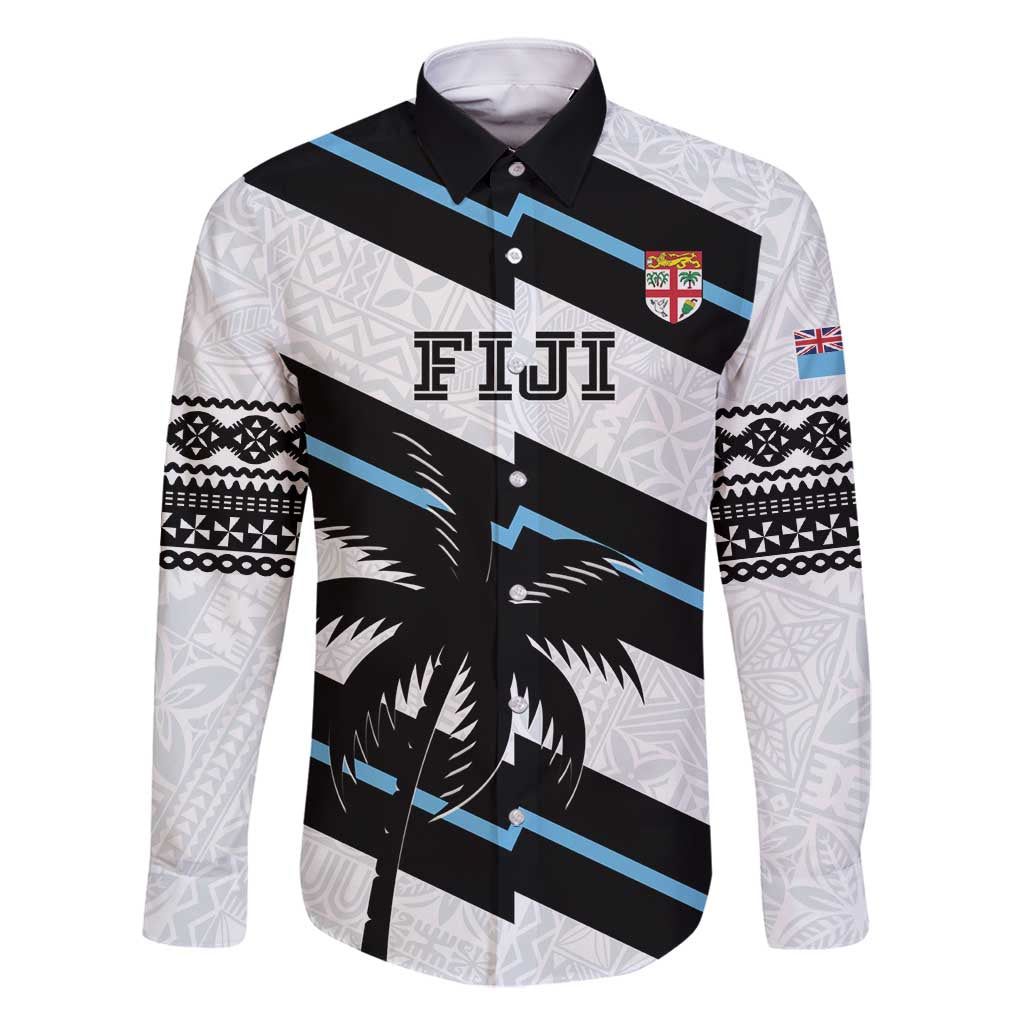 Custom Fiji 2024 Rugby Family Matching Off Shoulder Maxi Dress and Hawaiian Shirt Fijian Tapa Pattern LT01 Dad's Shirt - Long Sleeve White - Polynesian Pride