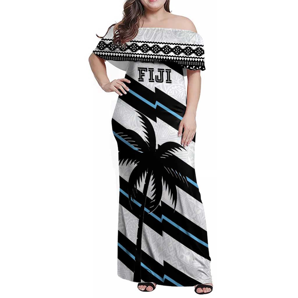 Custom Fiji 2024 Rugby Family Matching Off Shoulder Maxi Dress and Hawaiian Shirt Fijian Tapa Pattern LT01 Mom's Dress White - Polynesian Pride