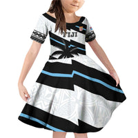 Custom Fiji 2024 Rugby Family Matching Off Shoulder Short Dress and Hawaiian Shirt Fijian Tapa Pattern LT01 Daughter's Dress White - Polynesian Pride