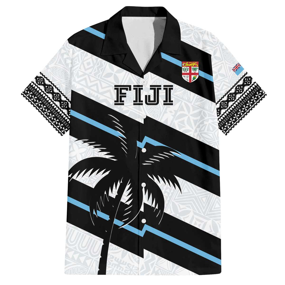 Custom Fiji 2024 Rugby Family Matching Off Shoulder Short Dress and Hawaiian Shirt Fijian Tapa Pattern LT01 Dad's Shirt - Short Sleeve White - Polynesian Pride