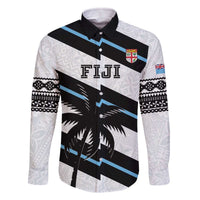 Custom Fiji 2024 Rugby Family Matching Off Shoulder Short Dress and Hawaiian Shirt Fijian Tapa Pattern LT01 Dad's Shirt - Long Sleeve White - Polynesian Pride