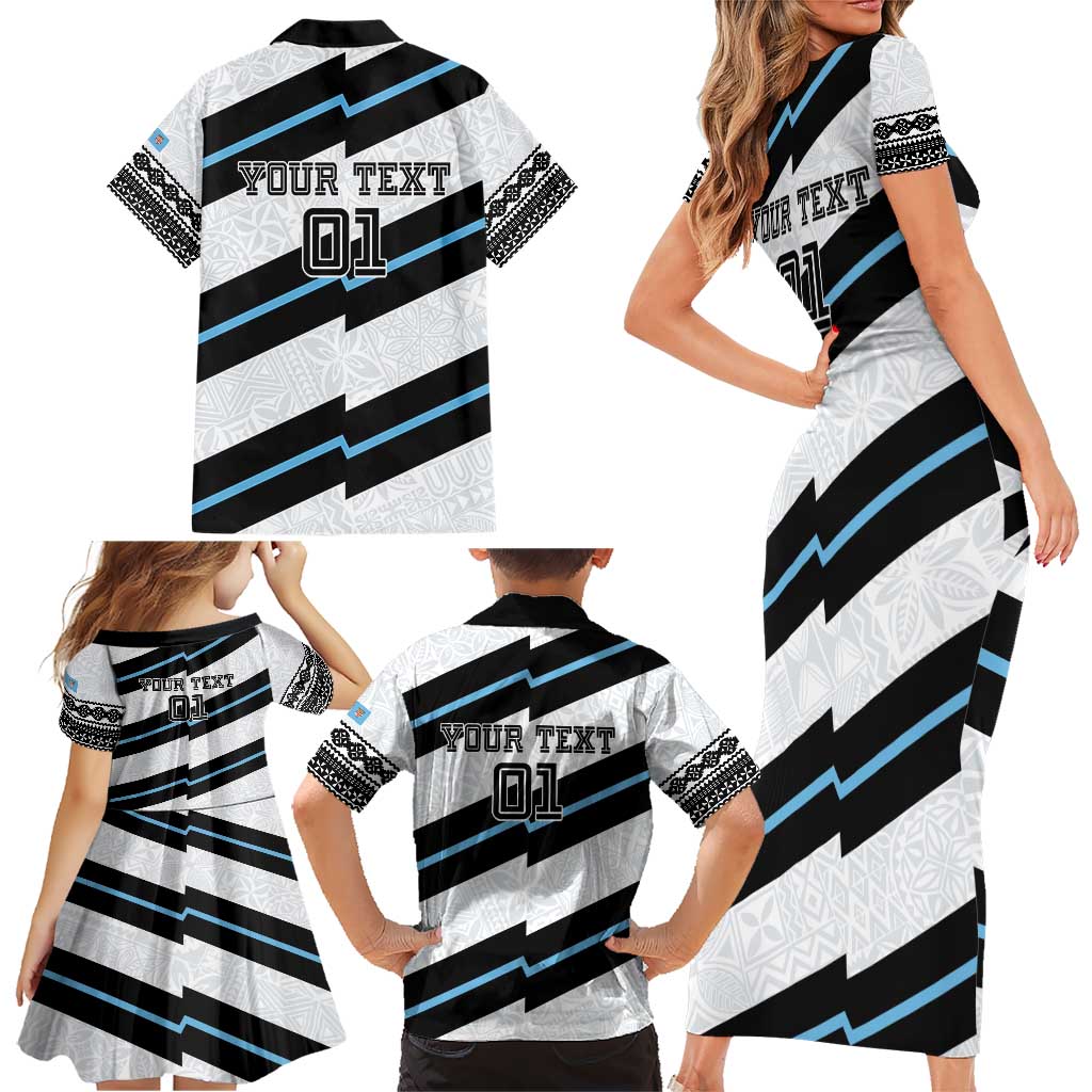 Custom Fiji 2024 Rugby Family Matching Short Sleeve Bodycon Dress and Hawaiian Shirt Fijian Tapa Pattern LT01 - Polynesian Pride