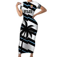 Custom Fiji 2024 Rugby Family Matching Short Sleeve Bodycon Dress and Hawaiian Shirt Fijian Tapa Pattern LT01 Mom's Dress White - Polynesian Pride