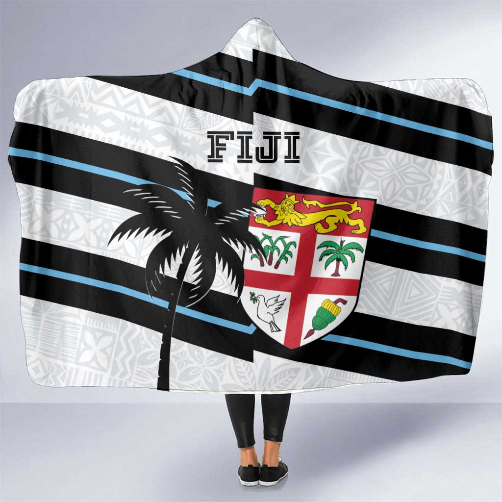Fiji 2024 Rugby Hooded Blanket Fijian Tapa Pattern LT01 One Size White - Polynesian Pride