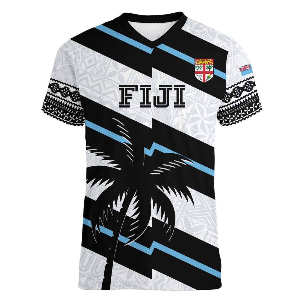 Custom Fiji 2024 Rugby Women V-Neck T-Shirt Fijian Tapa Pattern LT01 Female White - Polynesian Pride