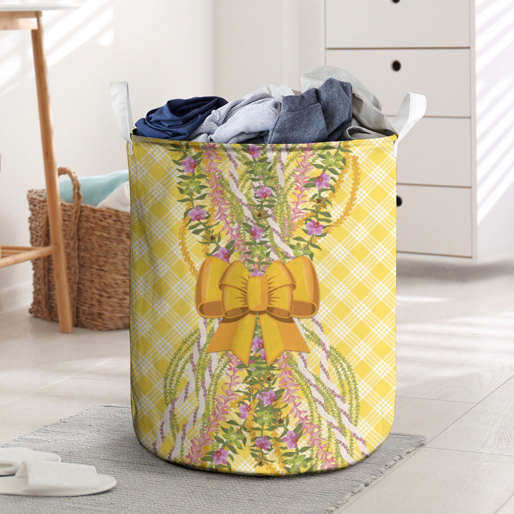 Hawaii Palaka Pikake Lokelani Plumeria Laundry Basket Melemele Coquette Bow LT01 Yellow - Polynesian Pride