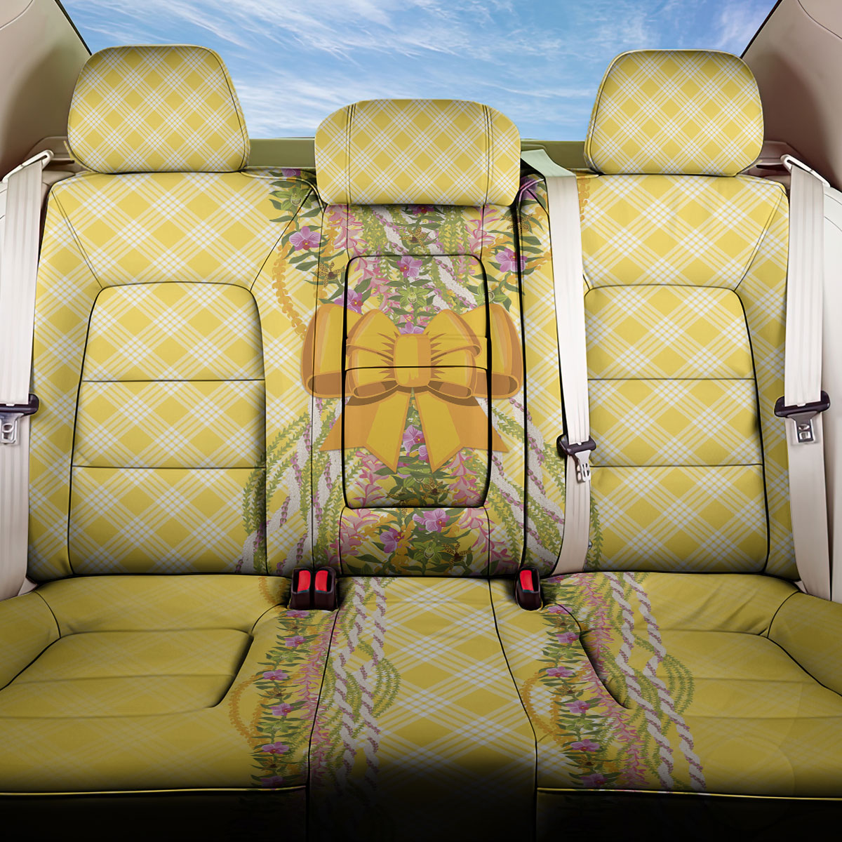 Hawaii Palaka Pikake Lokelani Plumeria Back Car Seat Cover Melemele Coquette Bow LT01 One Size Yellow - Polynesian Pride