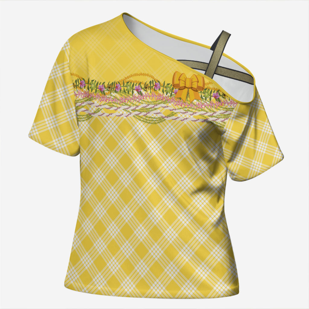 Hawaii Palaka Pikake Lokelani Plumeria Cross Shoulder Shirt Melemele Coquette Bow LT01 Female Yellow - Polynesian Pride