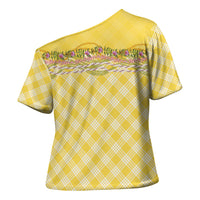 Hawaii Palaka Pikake Lokelani Plumeria Cross Shoulder Shirt Melemele Coquette Bow LT01 - Polynesian Pride
