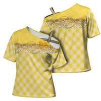 Hawaii Palaka Pikake Lokelani Plumeria Cross Shoulder Shirt Melemele Coquette Bow LT01 - Polynesian Pride