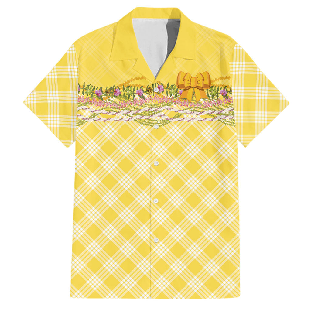 Hawaii Palaka Pikake Lokelani Plumeria Family Matching Mermaid Dress and Hawaiian Shirt Melemele Coquette Bow LT01 Dad's Shirt - Short Sleeve Yellow - Polynesian Pride